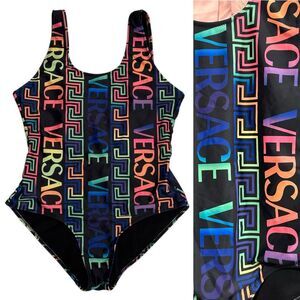 VERSACE Rainbow Logo One Piece Swimsuit XL Full Bottom